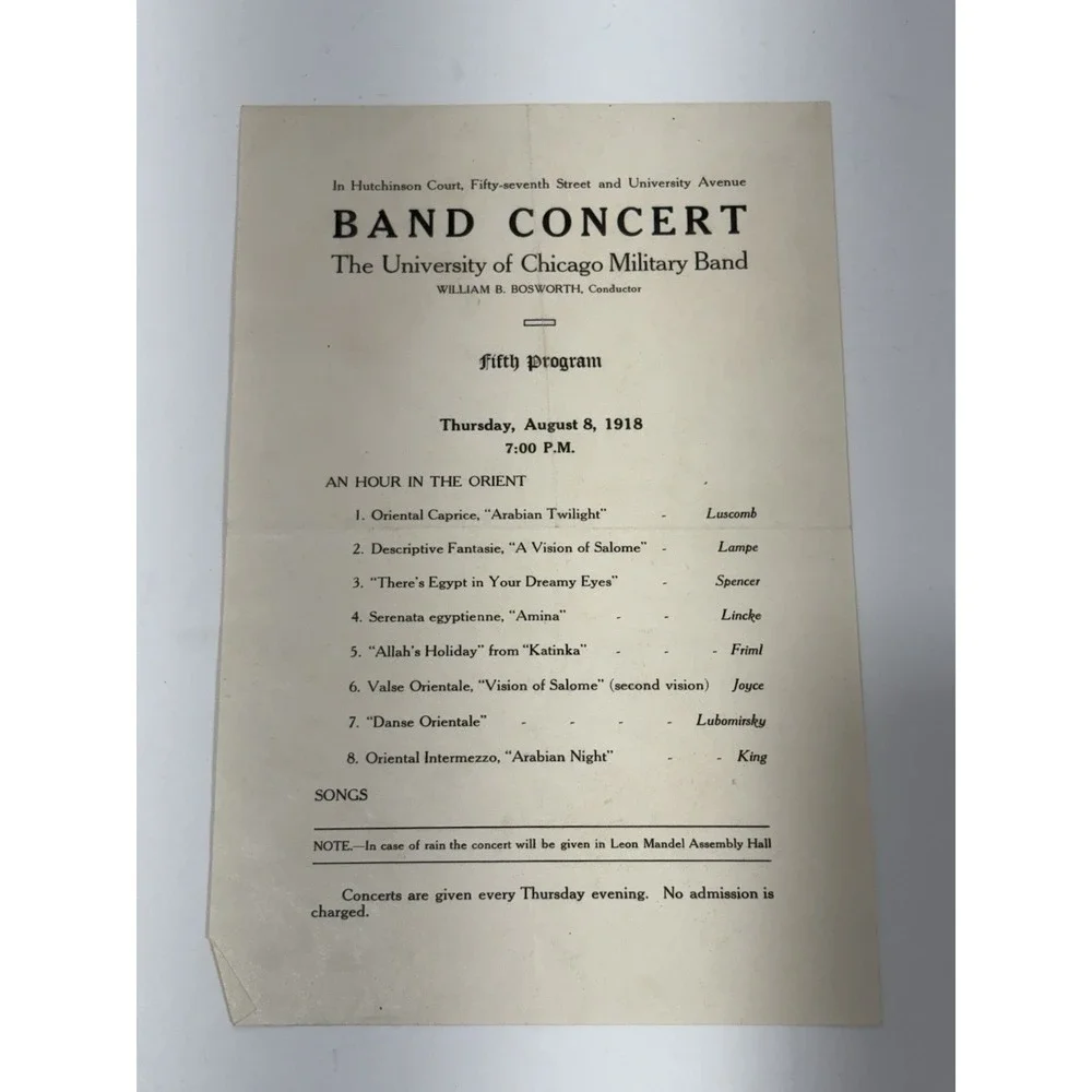 Minstrel and Vaudeville Souvenir Program Band Concert Chicago Univ Training 1918